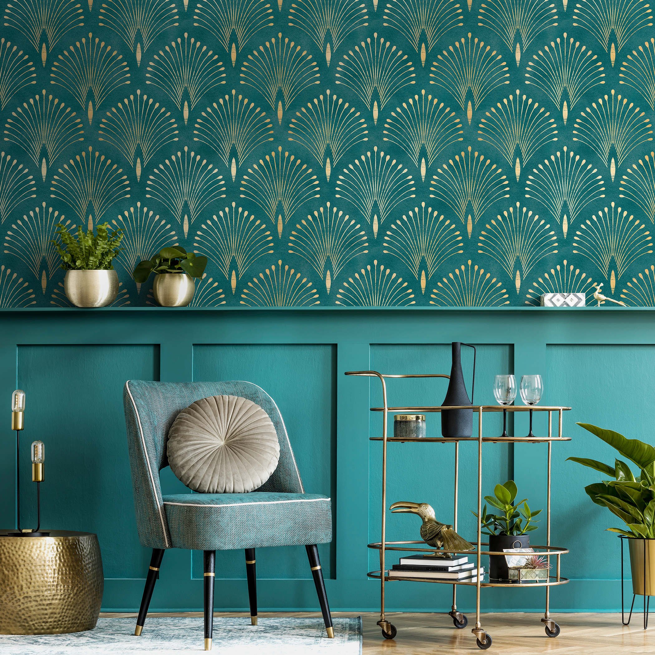 Teal Art Deco Wallpaper | ONDECOR – ONDECOR.COM