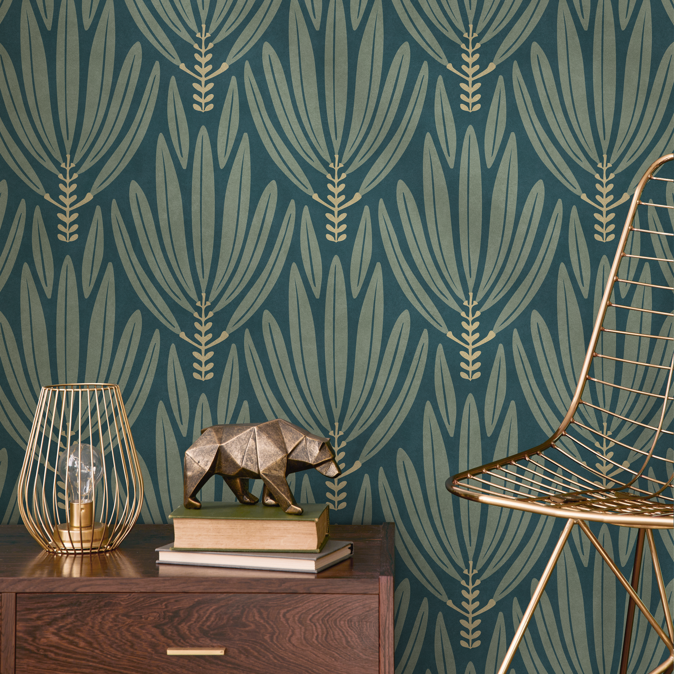 Green Art Deco Wallpaper | ONDECOR – ONDECOR.COM