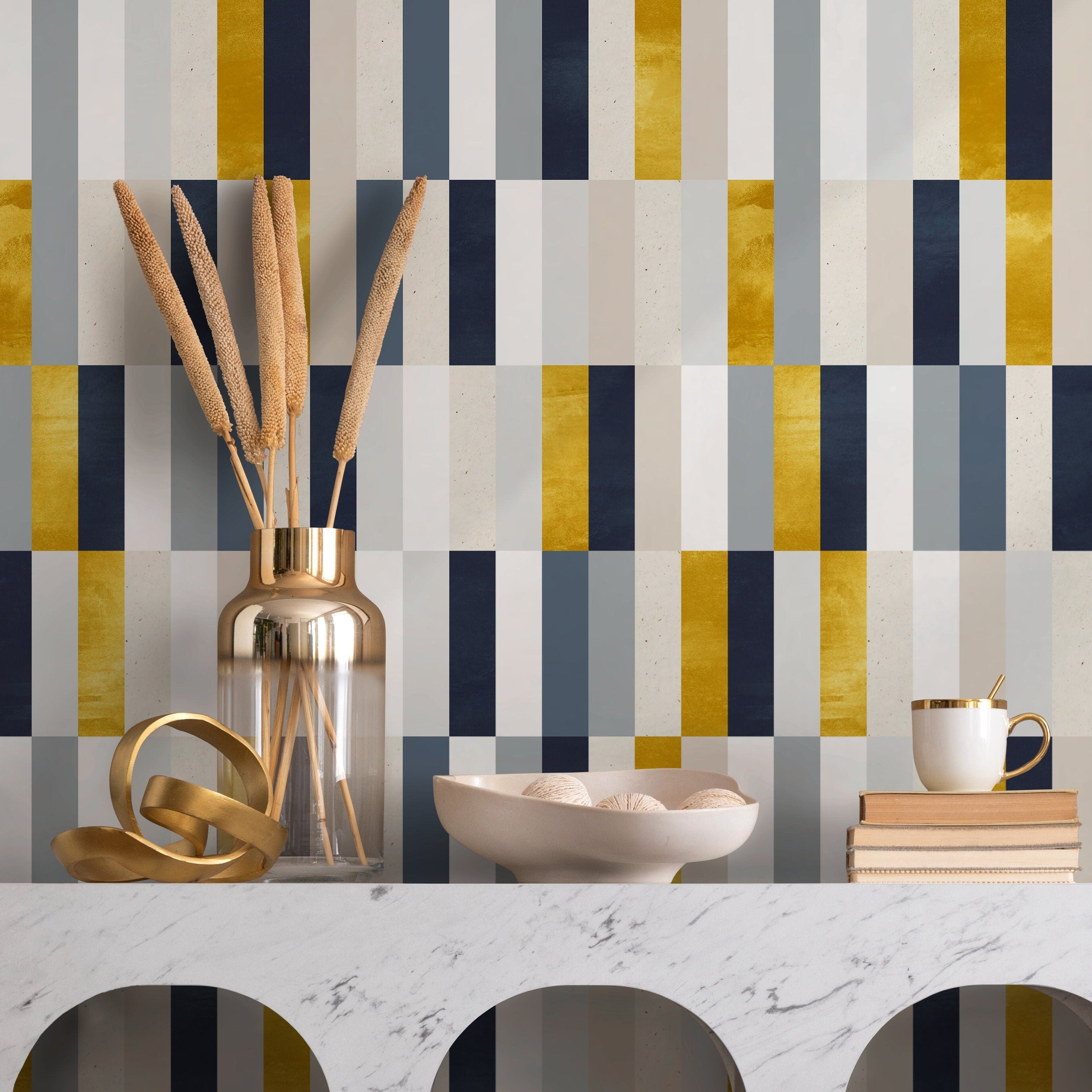 Grey & Gold Peel and Stick Wallpaper | Modern & | ONDECOR – ONDECOR.COM
