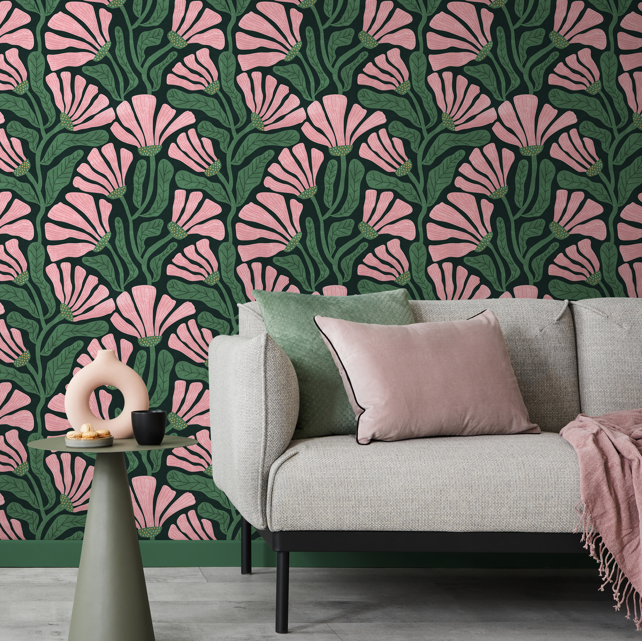 Black And Pink Floral Wallpaper | ONDECOR – ONDECOR.COM