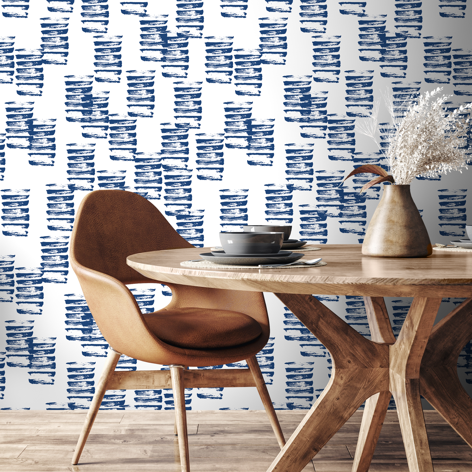 Papier peint décoratif mural, papier peint autocollant, papier peint amovible, décoration d'intérieur, décoration de chambre / Papier peint contemporain à motifs de coups de pinceau bleus - A195