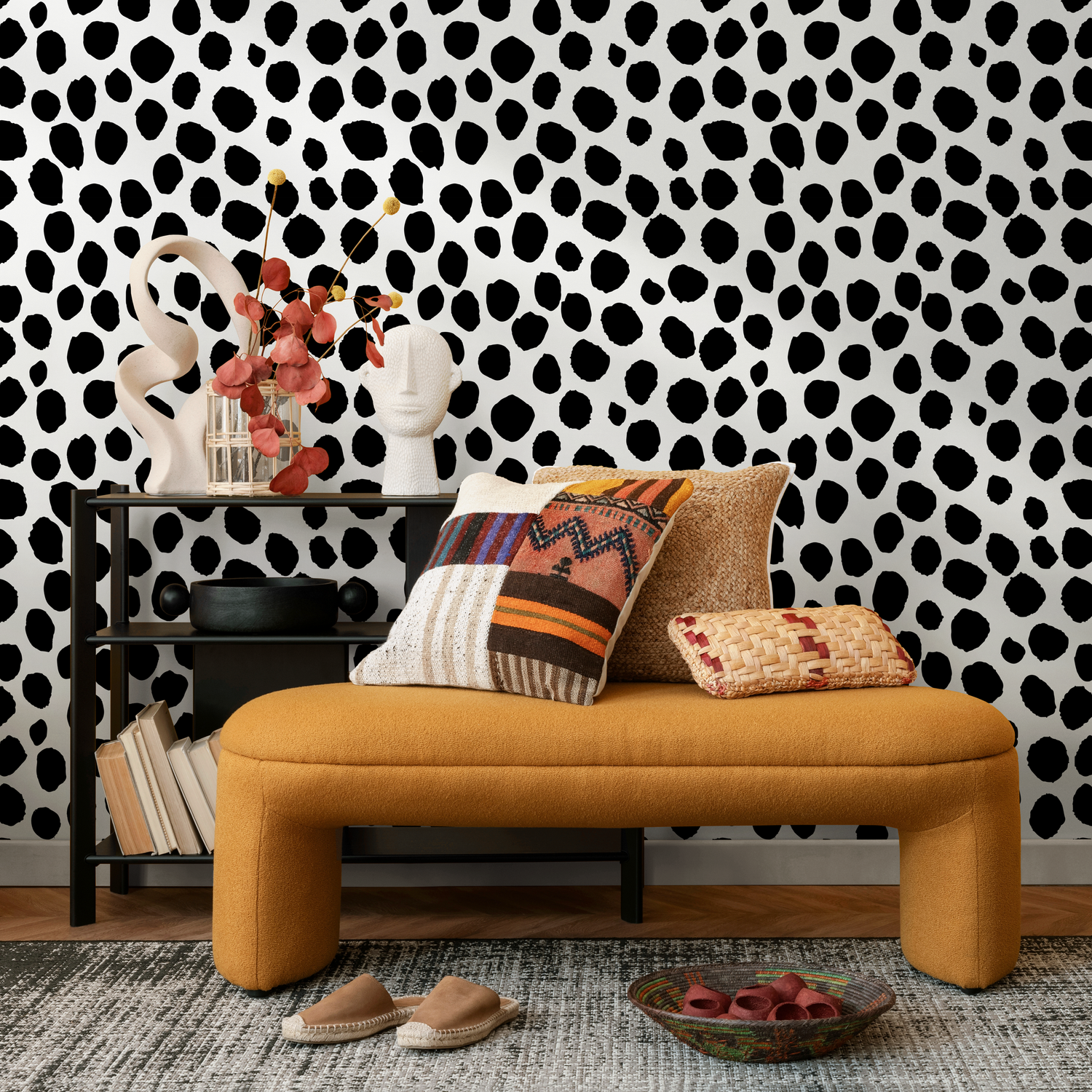 Abstract Wallpaper with an Irregular Dot Motif in Black and White - A326