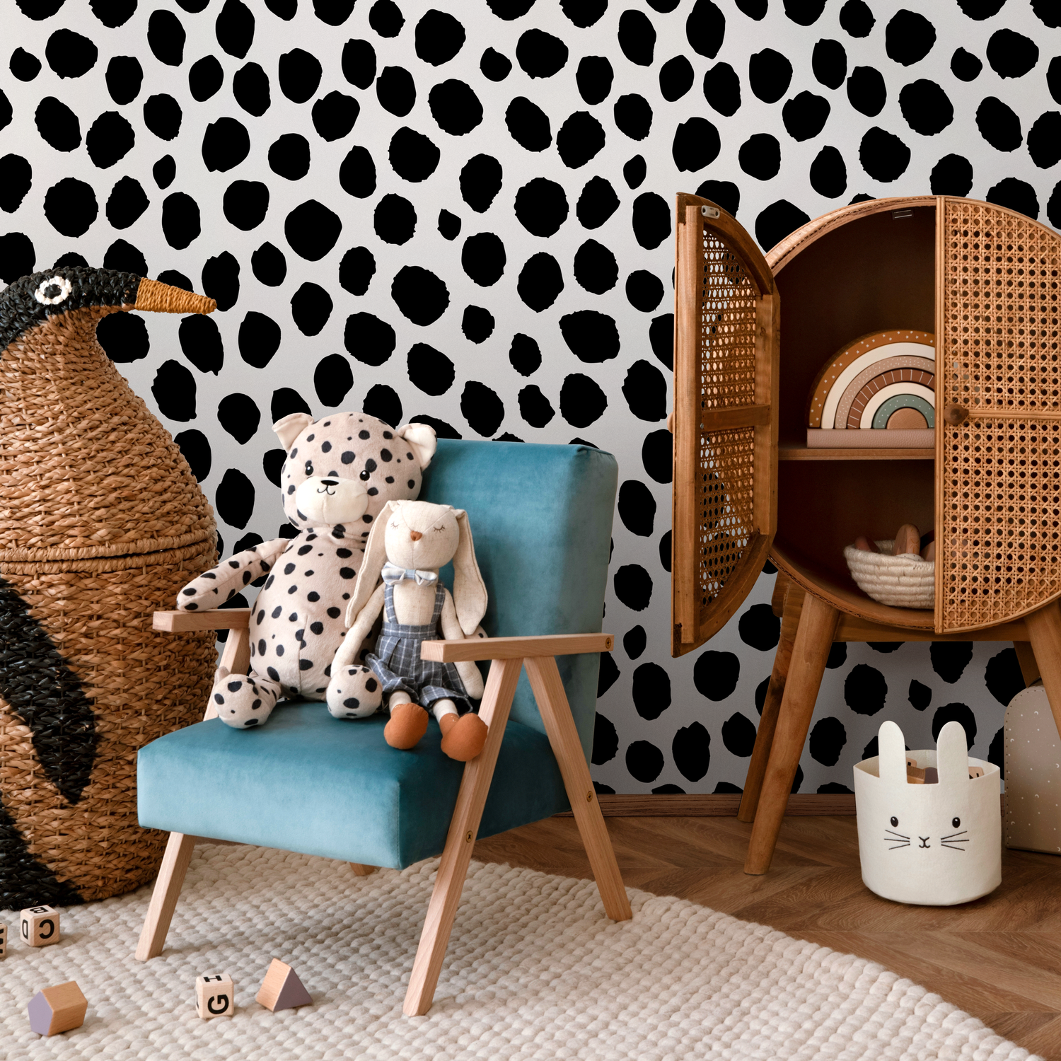 Abstract Wallpaper with an Irregular Dot Motif in Black and White - A326