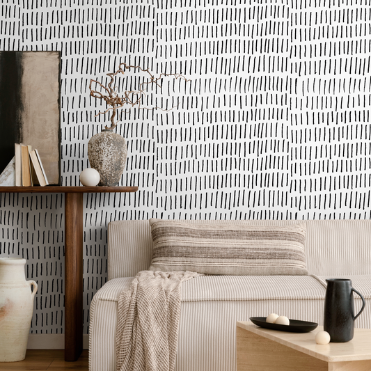 Black and White Brush Wallpaper Minimalist Abstract Wallpaper Peel and Stick and Traditional Wallpaper - A352