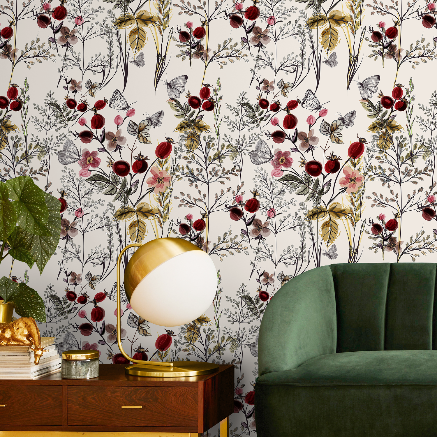 Papier peint autocollant vintage à fleurs sauvages et papier peint traditionnel - A494