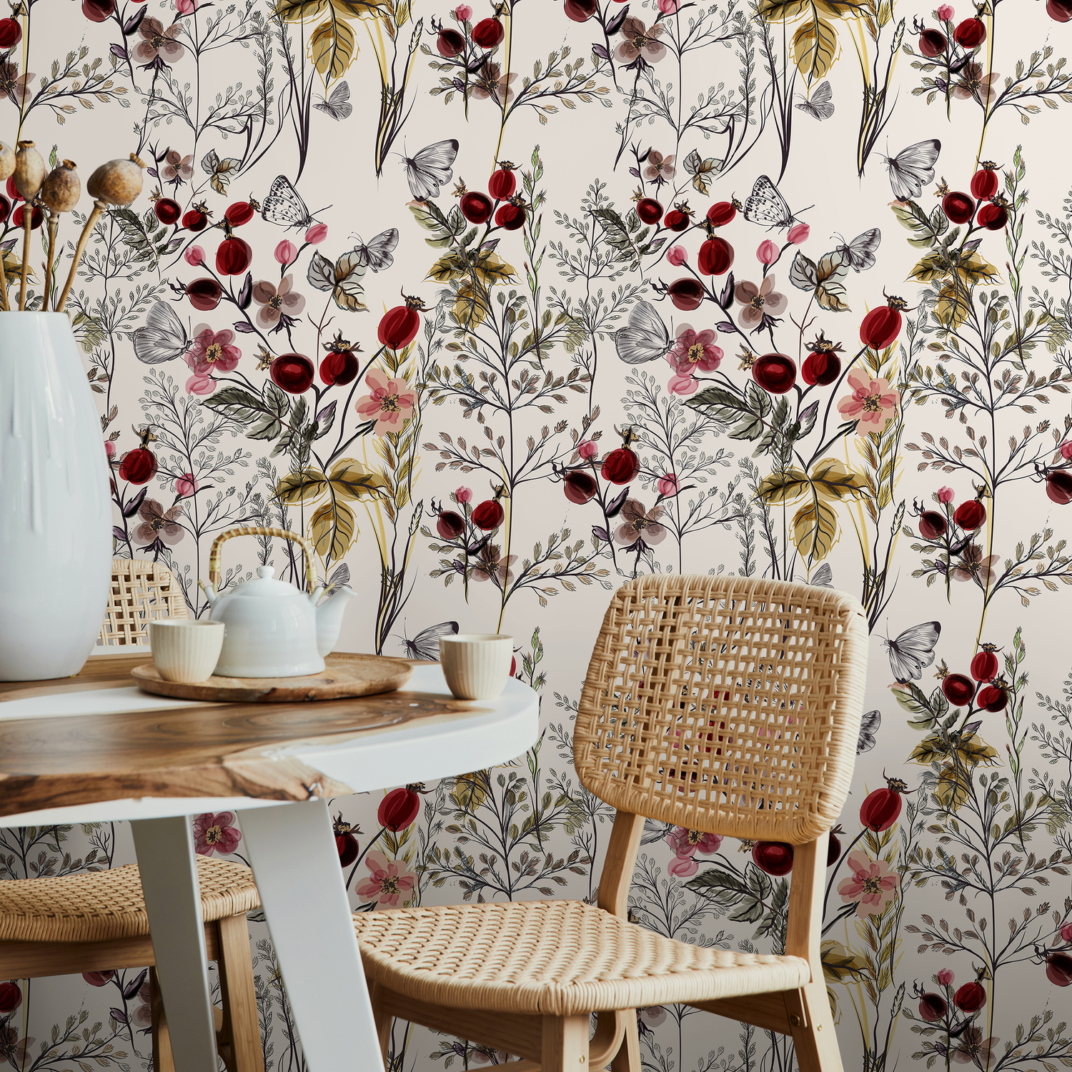 Papier peint autocollant vintage à fleurs sauvages et papier peint traditionnel - A494