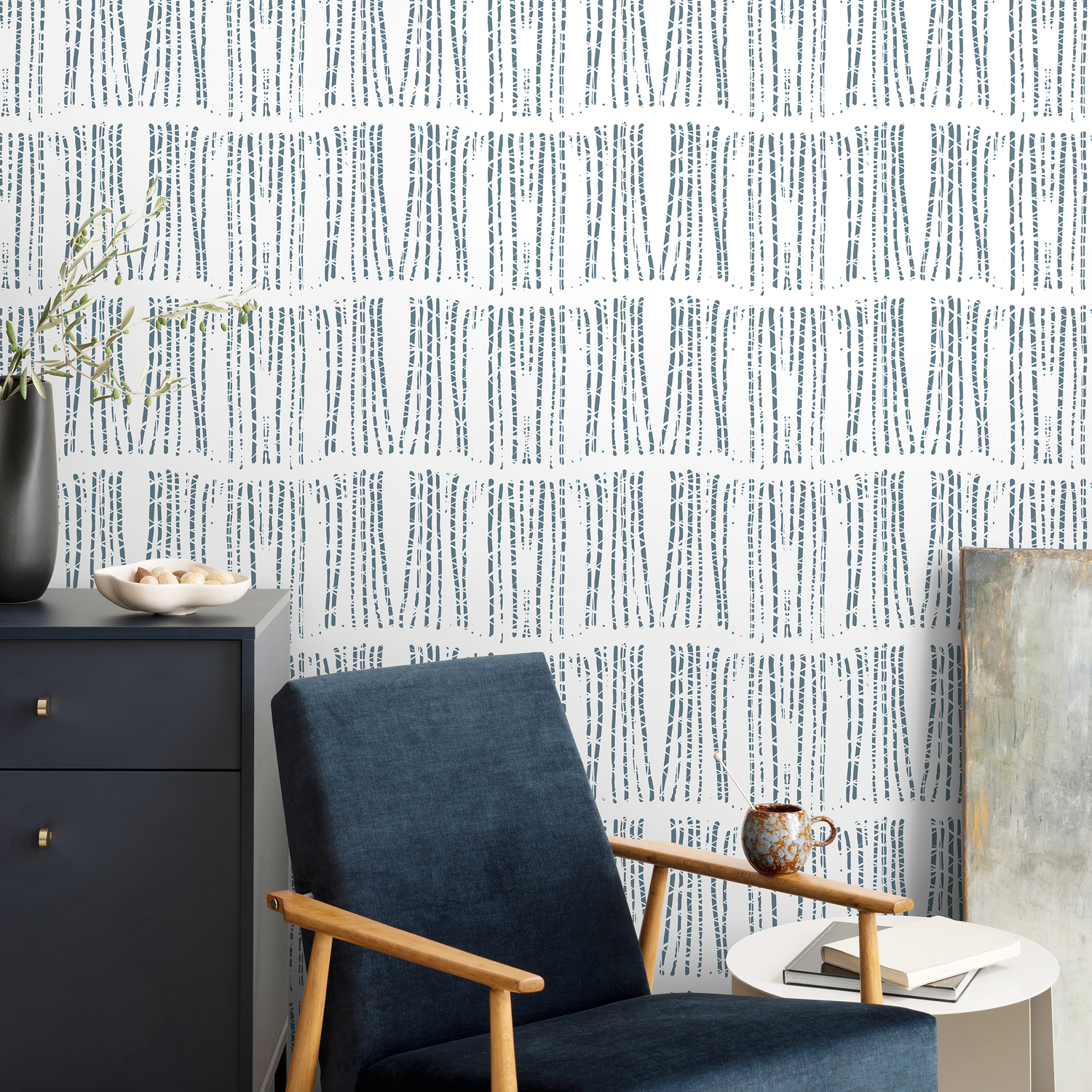 Scandinavian Wallpaper with a Textured Stripe Motif in Grayish Blue - A633