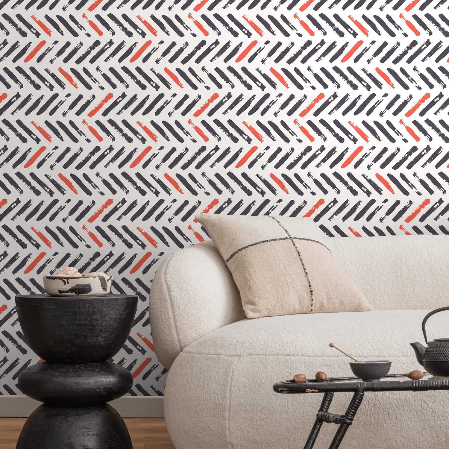 Papel tapiz decorativo de pared, autoadhesivo, removible, para el hogar, decoración de habitaciones / Papel tapiz moderno con diseño de chevrones en gris y rojo - A637