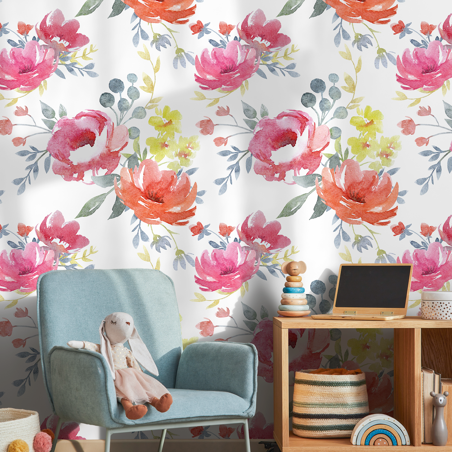 Papier peint décoratif mural, papier peint autocollant, papier peint amovible, décoration d'intérieur, art mural, décoration de chambre / papier peint aquarelle floral - A664