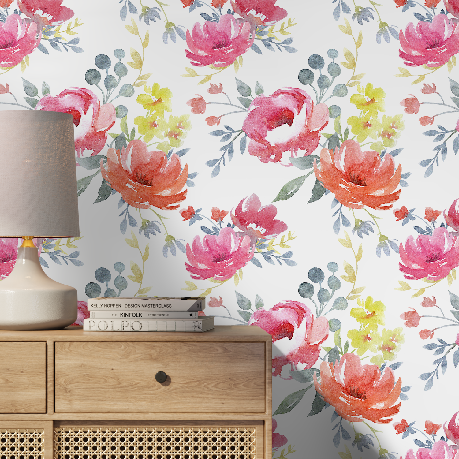 Papier peint décoratif mural, papier peint autocollant, papier peint amovible, décoration d'intérieur, art mural, décoration de chambre / papier peint aquarelle floral - A664
