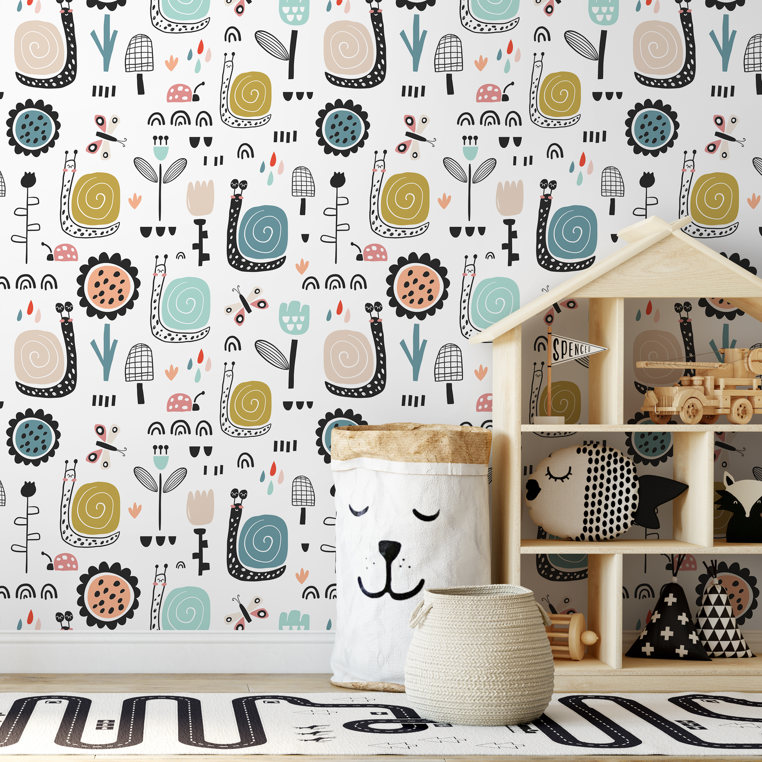 Papier peint décoratif mural, papier peint autocollant, papier peint amovible, décoration d'intérieur, art mural, décoration de chambre / papier peint floral escargot pour enfants - A742