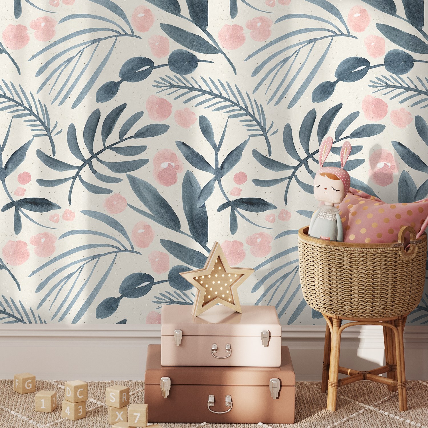 Papier peint amovible, papier peint scandinave, papier peint temporaire, papier peint à fleurs contemporain, papier peint autocollant - A748