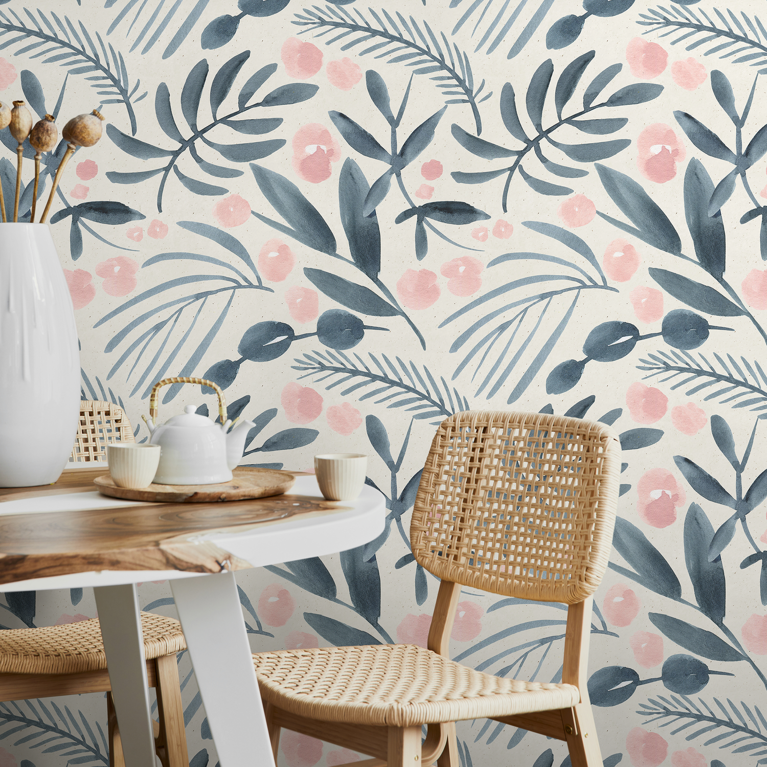 Papier peint amovible, papier peint scandinave, papier peint temporaire, papier peint à fleurs contemporain, papier peint autocollant - A748