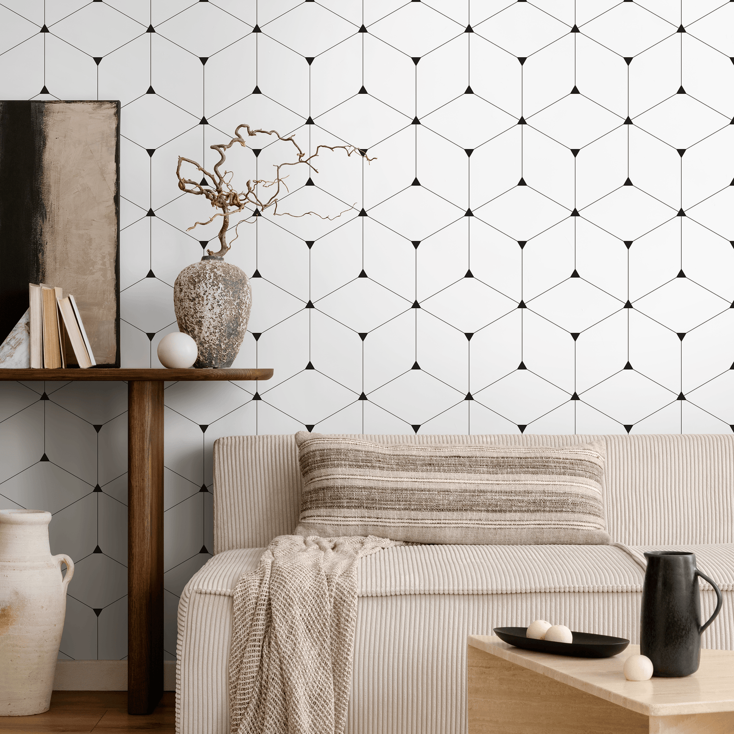 Papel pintado extraíble, papel pintado escandinavo, papel pintado geométrico minimalista, papel pintado autoadhesivo - A862