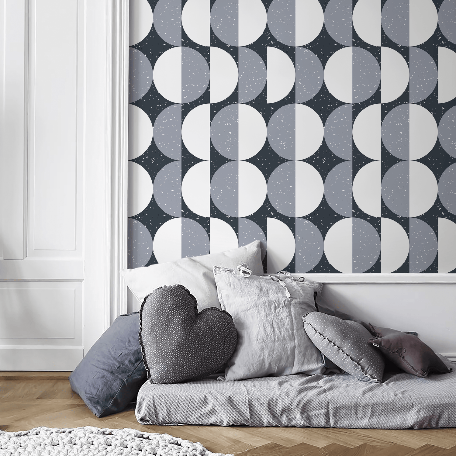 Papier peint décoratif mural, papier peint autocollant, papier peint amovible, décoration d'intérieur, décoration de chambre / Papier peint scandinave moderne à pois gris - D980
