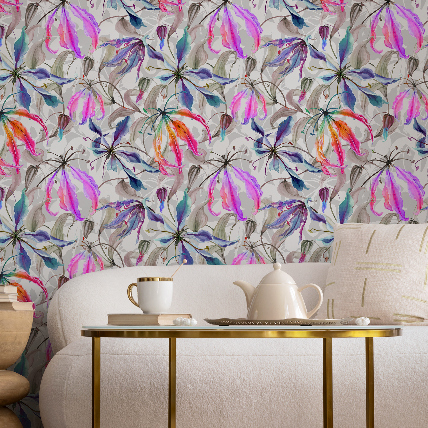 Papel pintado autoadhesivo, papel pintado extraíble, decoración del hogar, arte de pared, decoración de habitaciones, papel pintado floral colorido - B030