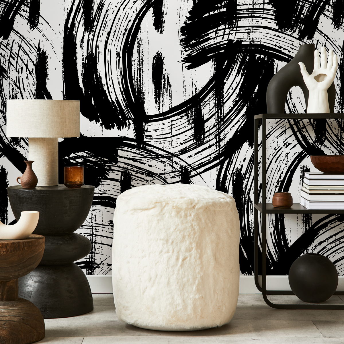 Removable Wallpaper Peel and Stick Wallpaper Wall Paper Wall Mural - Black and White Paintbrush Wallpaper - B039 - ONDECOR.COM