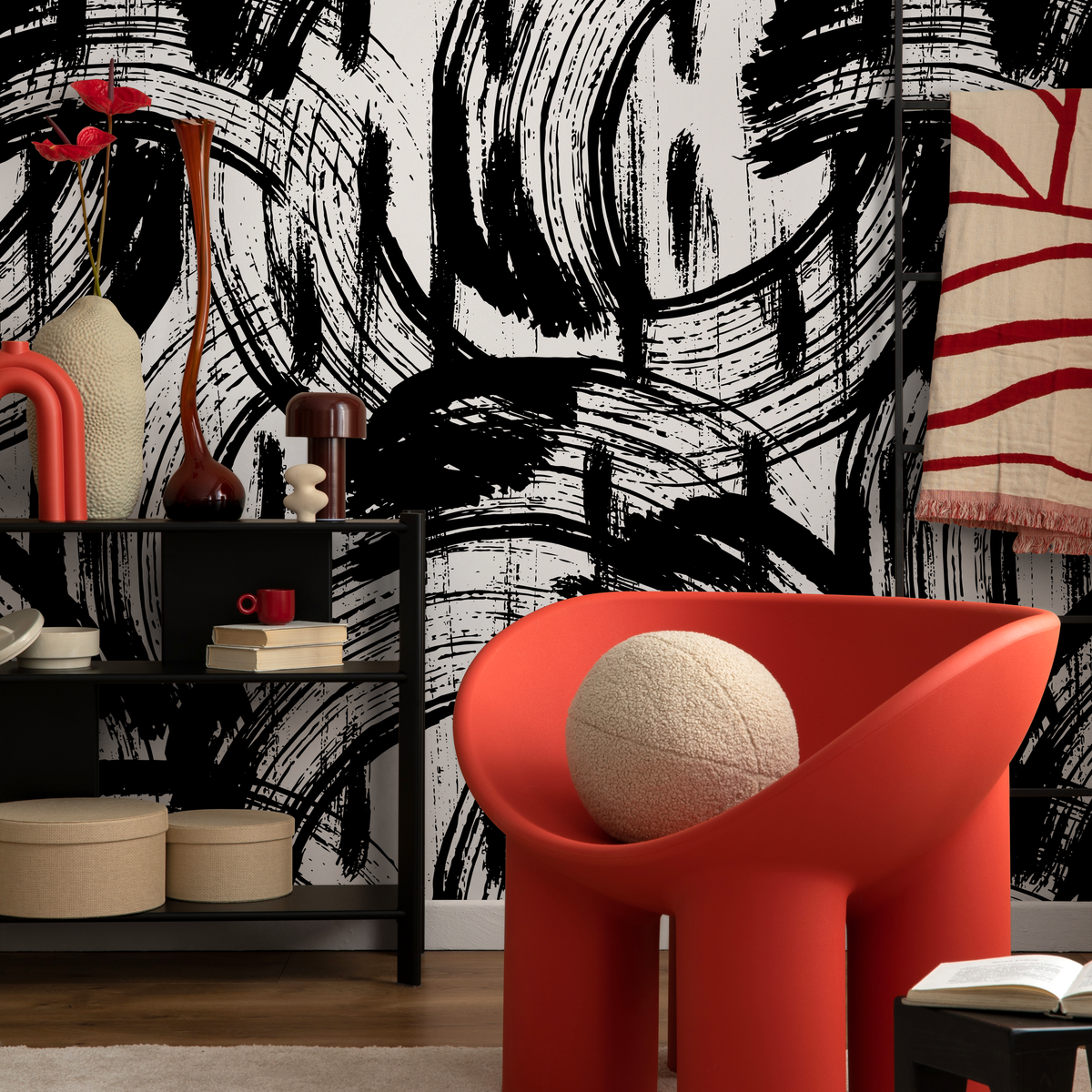 Removable Wallpaper Peel and Stick Wallpaper Wall Paper Wall Mural - Black and White Paintbrush Wallpaper - B039 - ONDECOR.COM