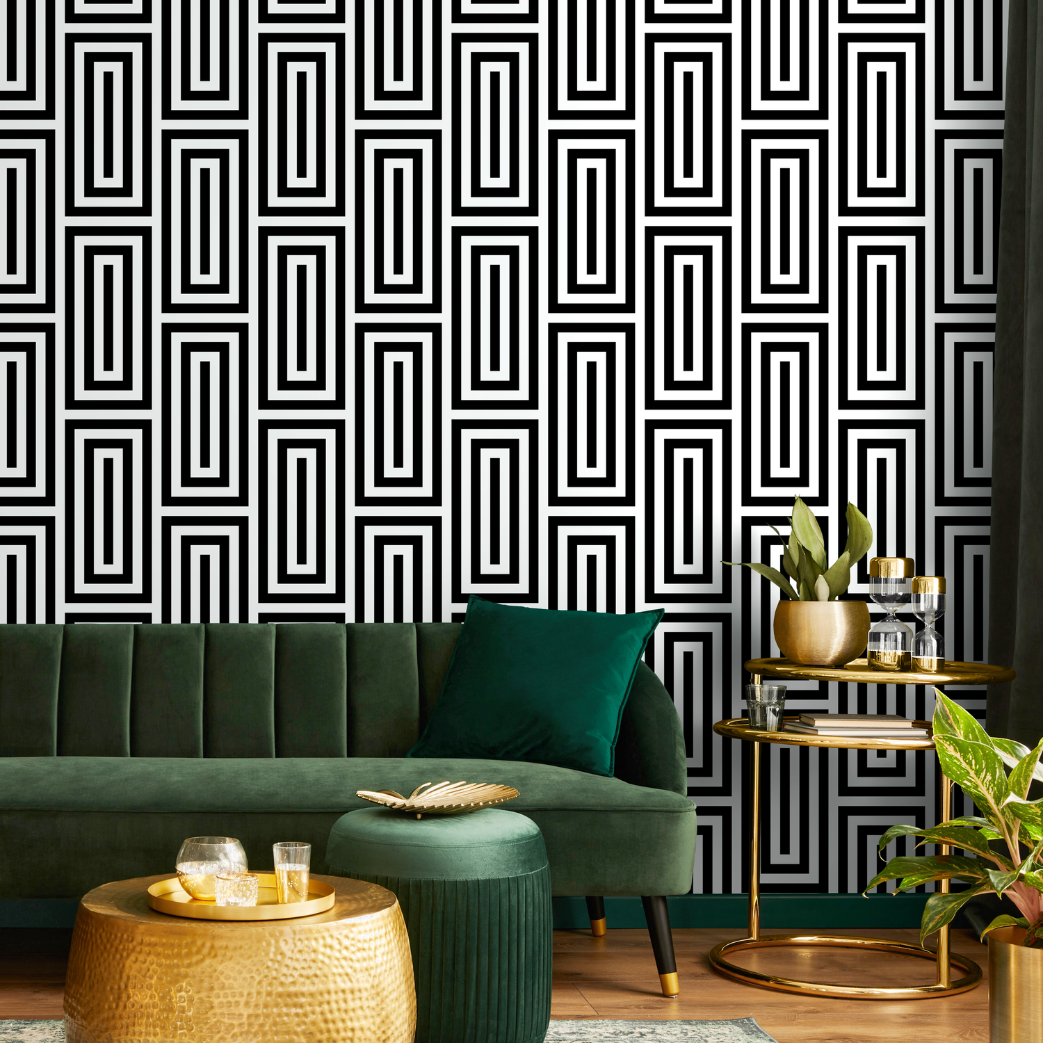 Papier peint moderne noir et blanc, motif géométrique autocollant et traditionnel - B098