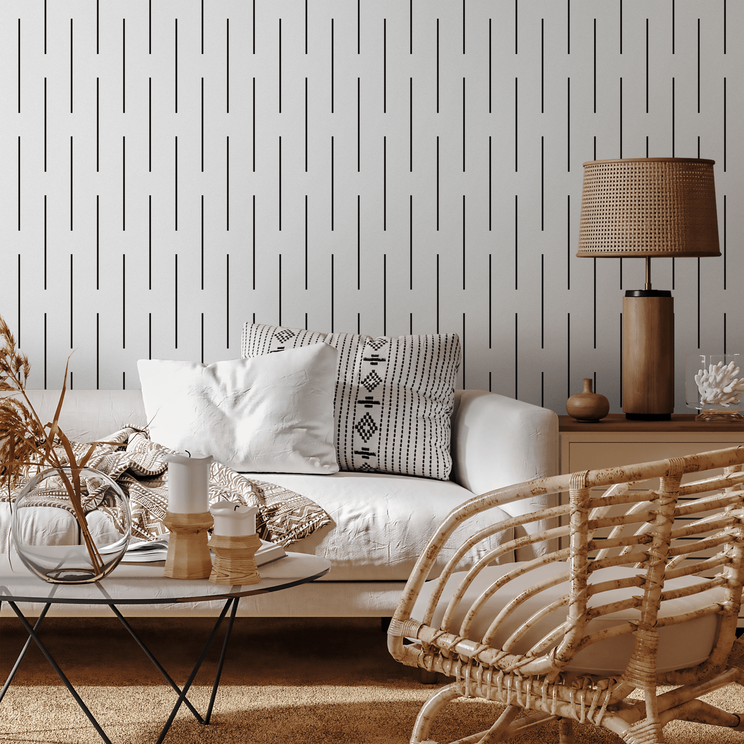 Minimalist Wallpaper with Broken Vertical Lines in Black and White - B108