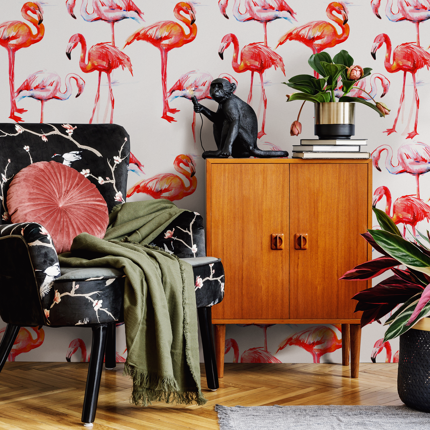 Removable Wallpaper Peel and Stick Wallpaper Wall Paper Wall Mural - Flamingos Wallpaper - B248 - ONDECOR.COM