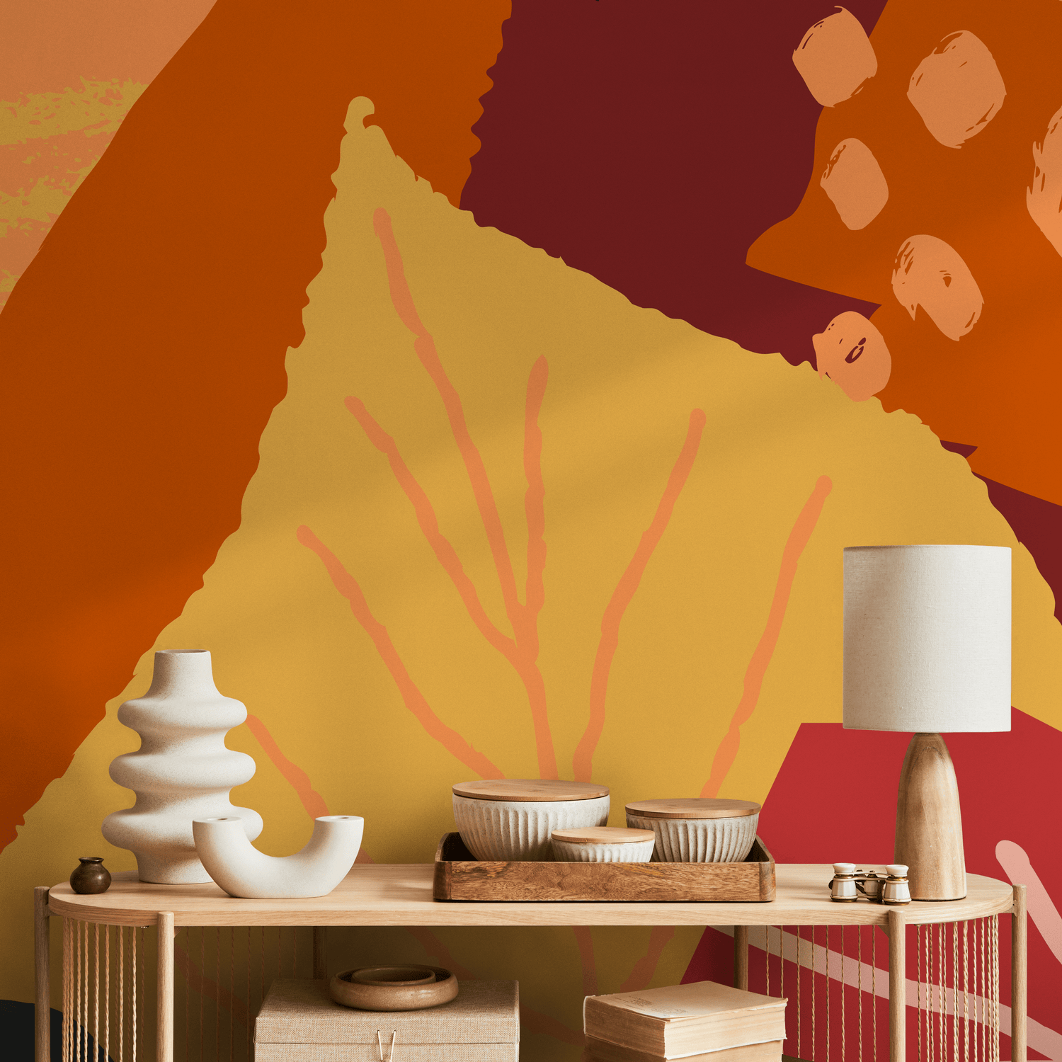 Papel pintado autoadhesivo, papel pintado extraíble, decoración del hogar, arte de pared, decoración de habitaciones, papel pintado abstracto otoñal - B436