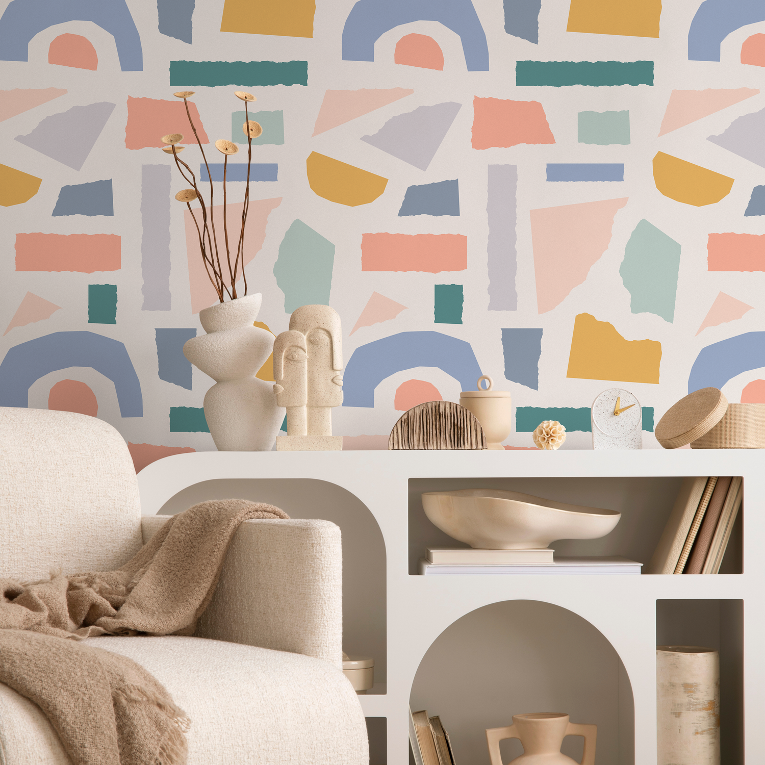Papier peint amovible, papier peint scandinave, papier peint à demi-pois, papier peint autocollant - B446