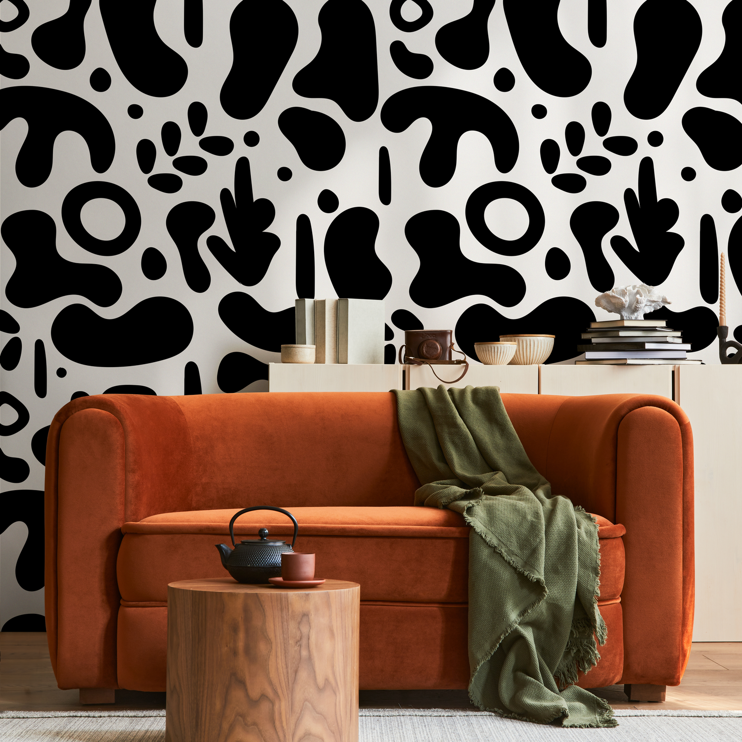 Papier peint autocollant amovible, décoration d'intérieur, décoration murale, décoration de chambre / Papier peint abstrait noir et blanc - AS2-B565