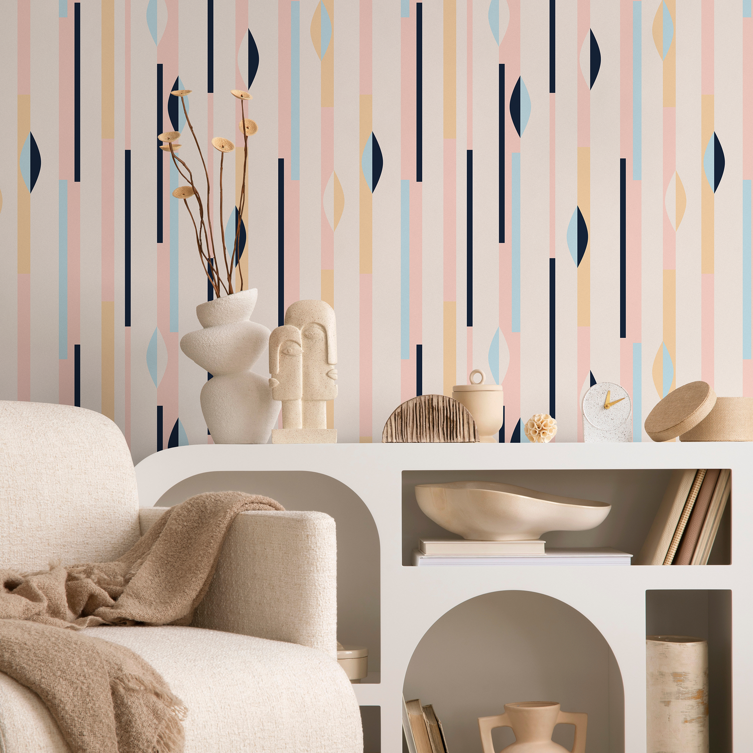 Papel tapiz autoadhesivo, papel tapiz removible, decoración del hogar, arte de pared, decoración de habitaciones, papel tapiz geométrico en colores pastel - B466