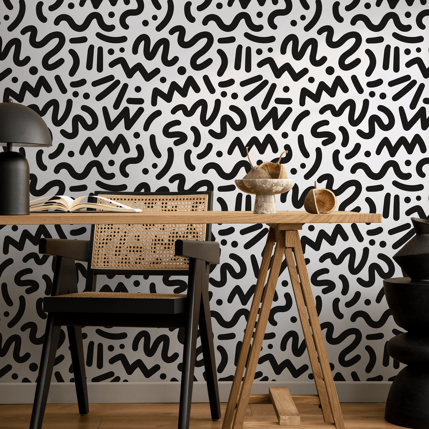 Papier peint amovible, papier peint scandinave, papier peint temporaire, papier peint minimaliste, papier peint autocollant noir et blanc - AS1-B493