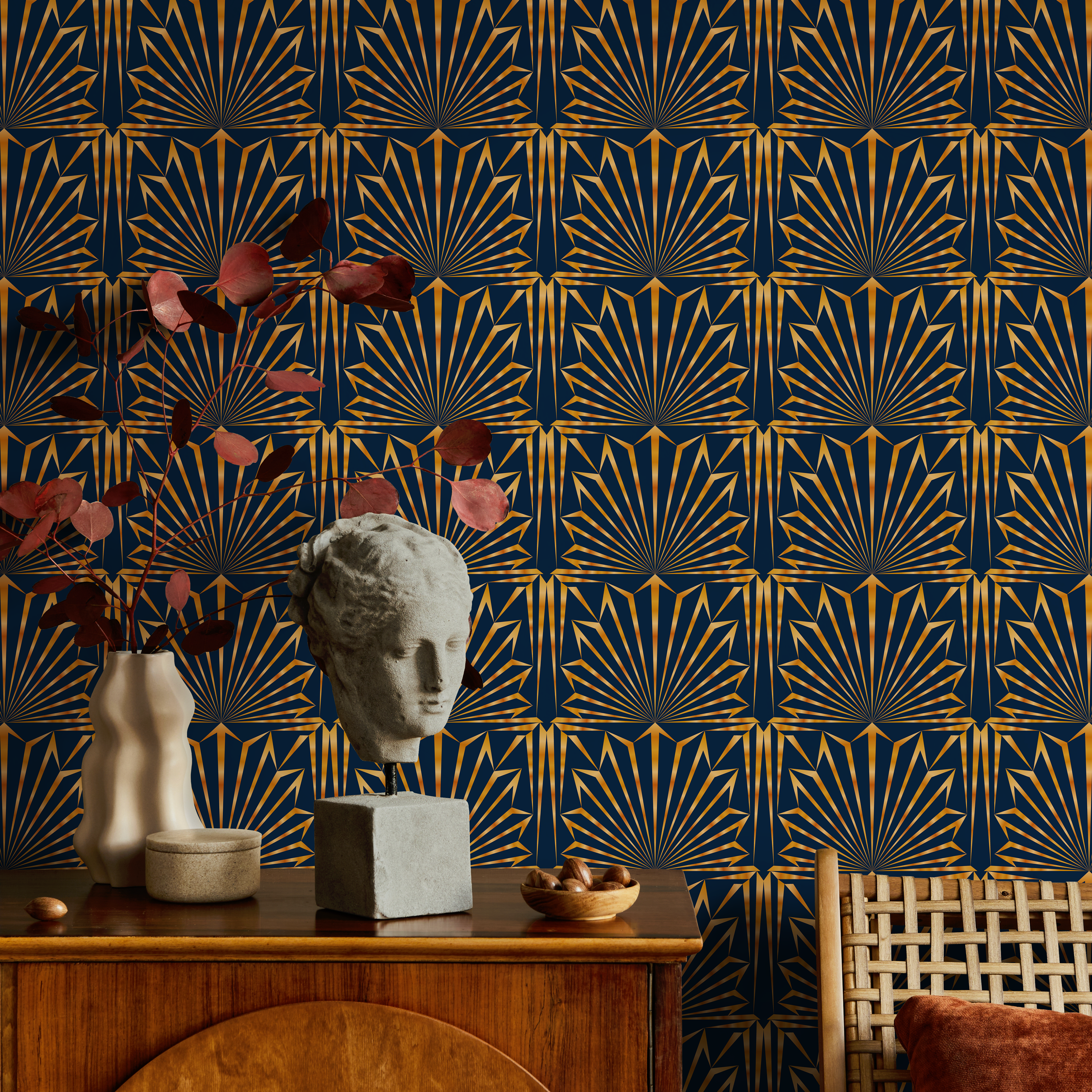Art Deco Wallpaper in Navy & Gold | Removable Wall Decor – ONDECOR.COM