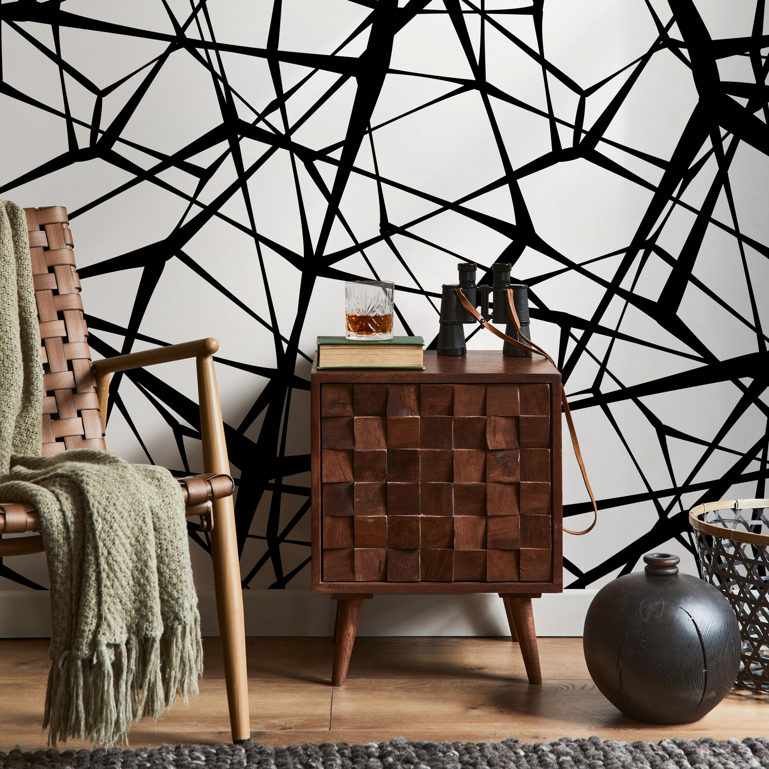 Abstract Wallpaper with Criss-Cross Lines in Black and White - B562