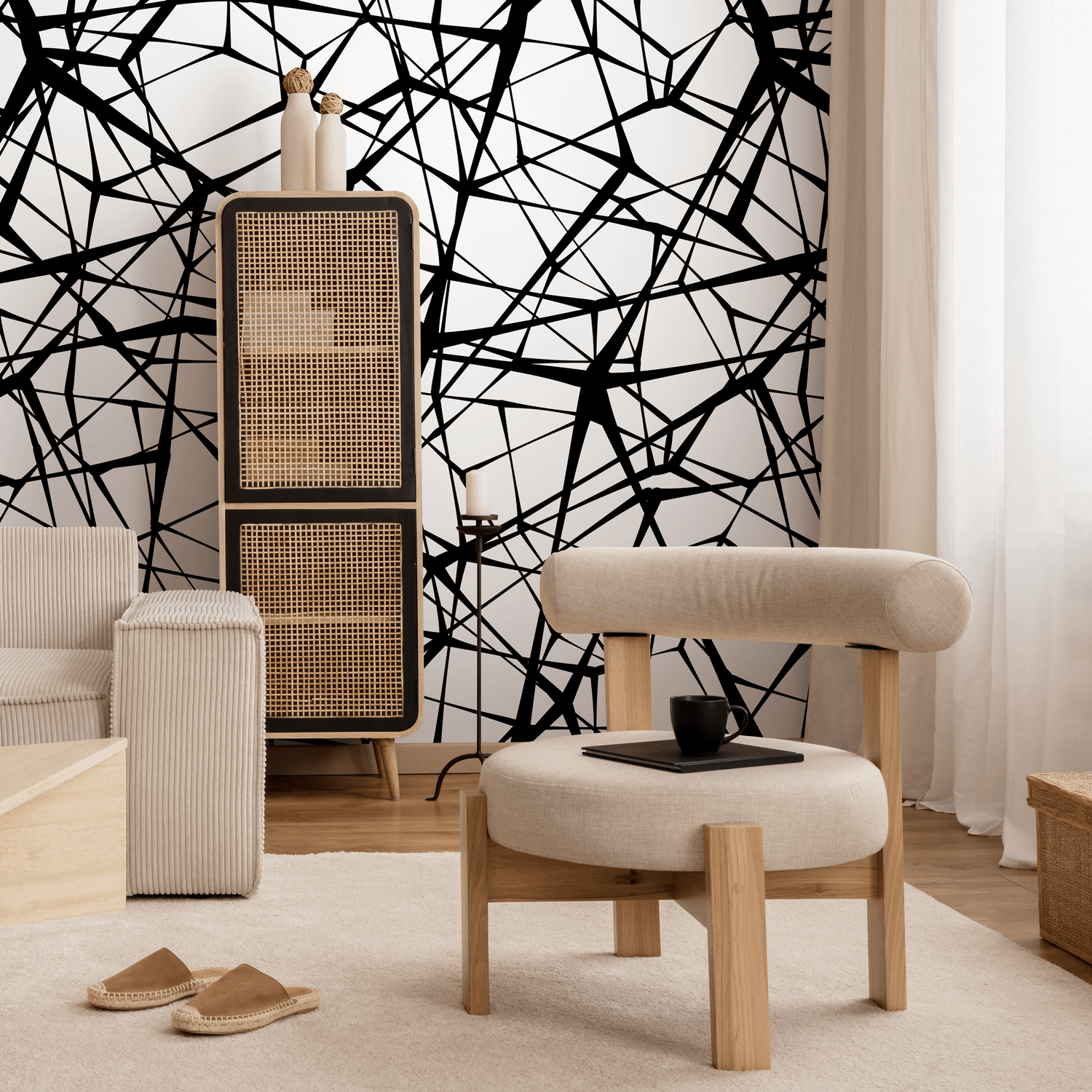 Abstract Wallpaper with Criss-Cross Lines in Black and White - B562