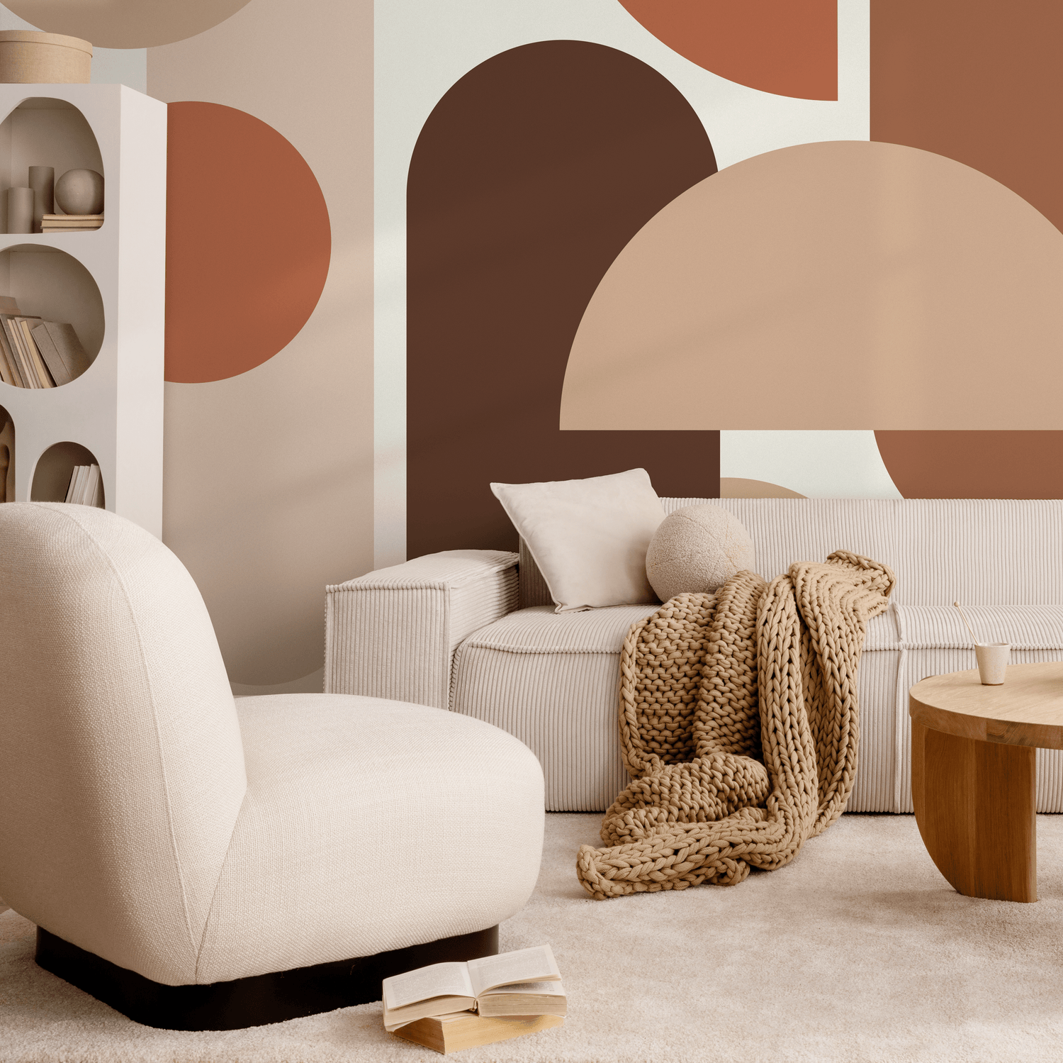 Abstract Wallpaper with Bold Geometric Shapes in Brown, Beige, and Terracotta - AS2-B574