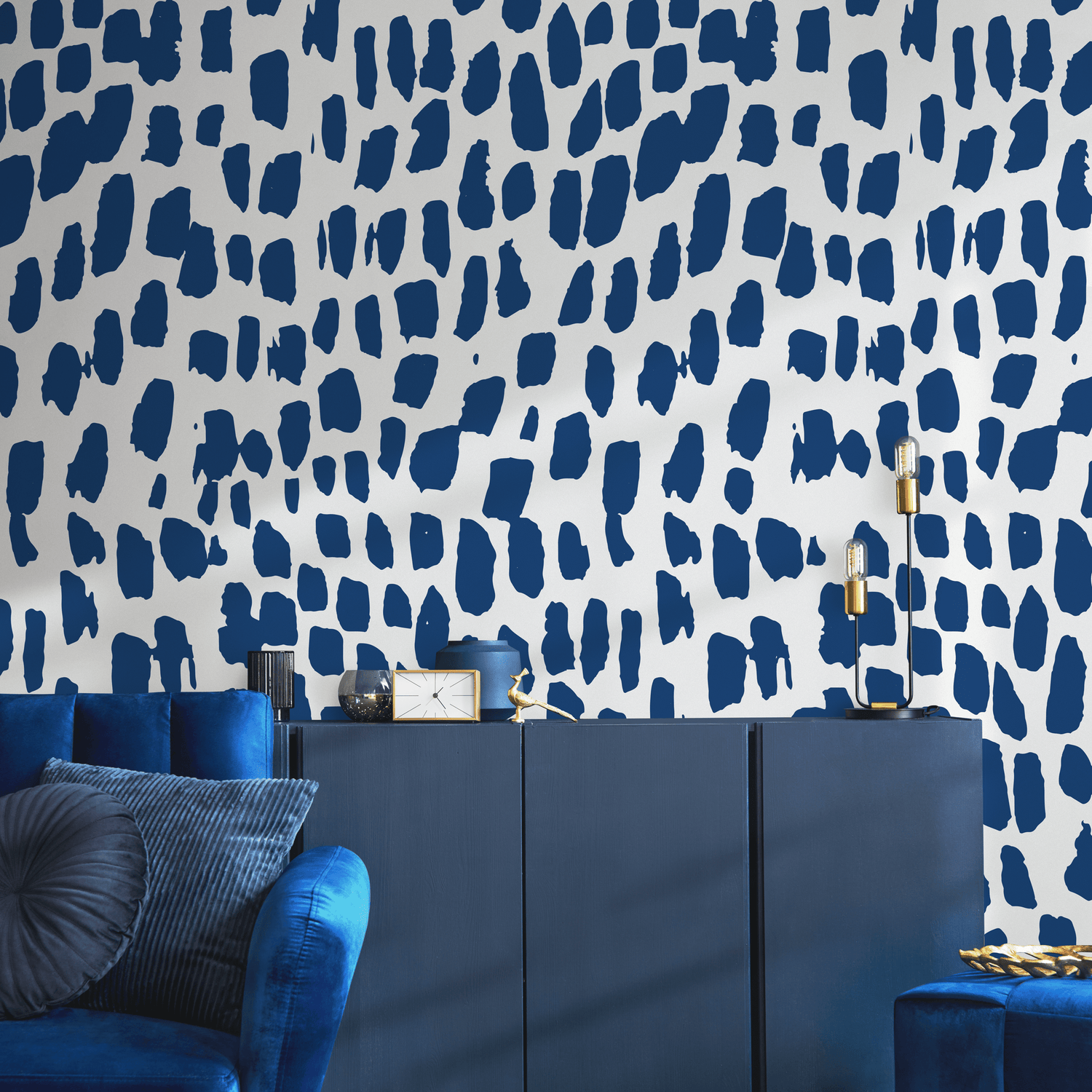 Abstract Wallpaper with Bold Brushstroke Spots in Navy Blue - B659