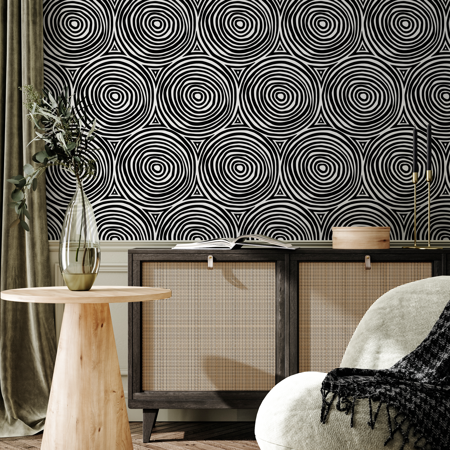 Geometric Wallpaper Featuring Concentric Circles in Black and White - B710