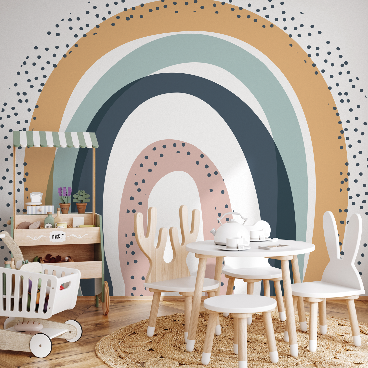Papel pintado autoadhesivo, papel pintado removible, mural de pared contemporáneo, papel pintado temporal, papel pintado abstracto, bohemio infantil - C017