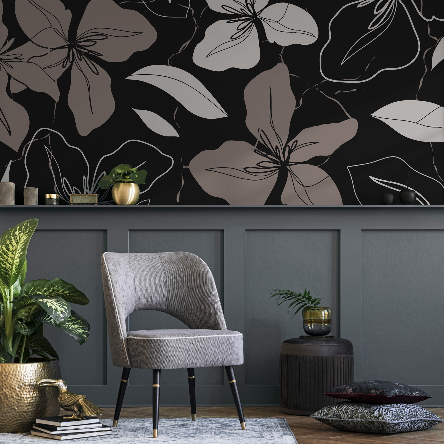 Papier peint mural floral abstrait et traditionnel - C050
