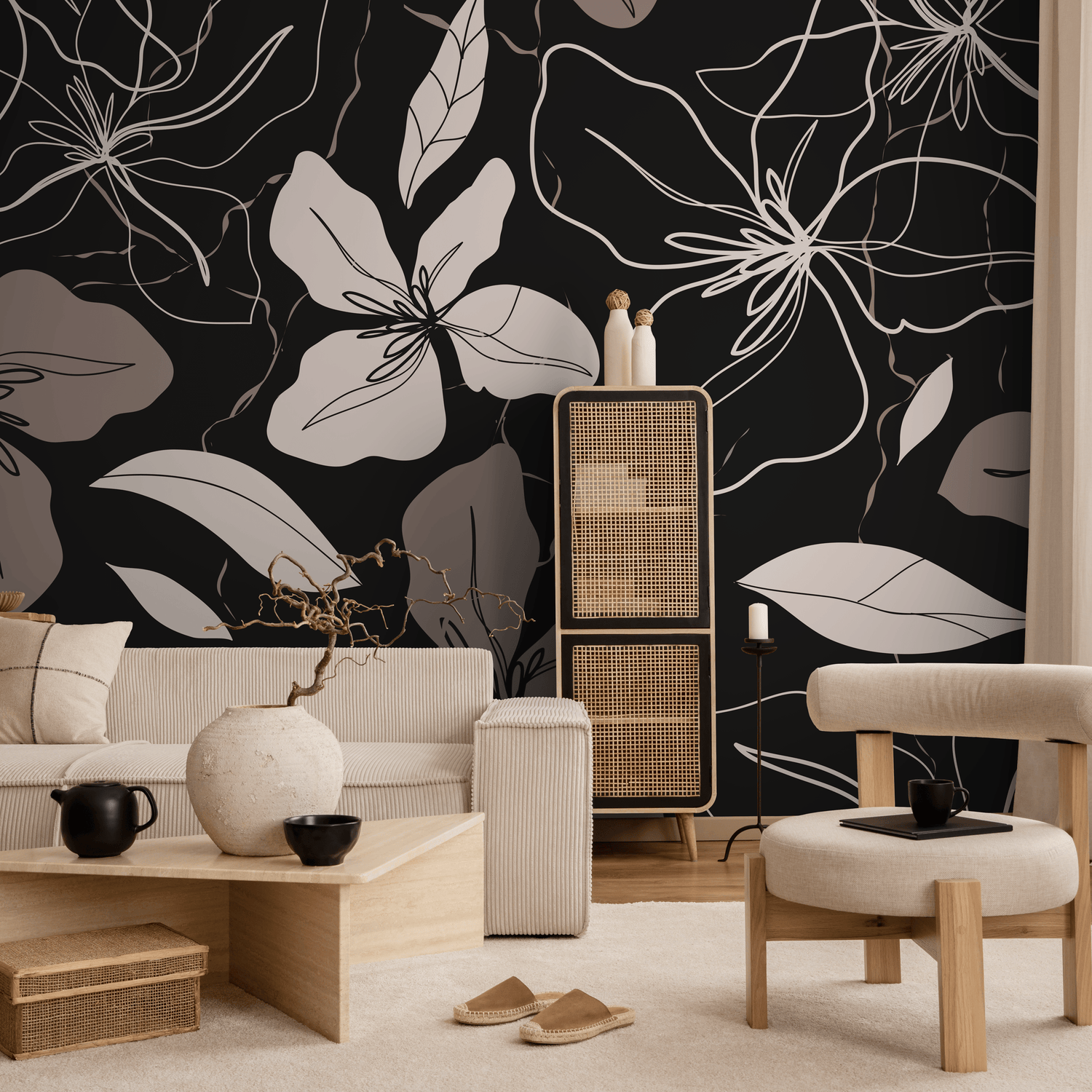 Papier peint mural floral abstrait et traditionnel - C050