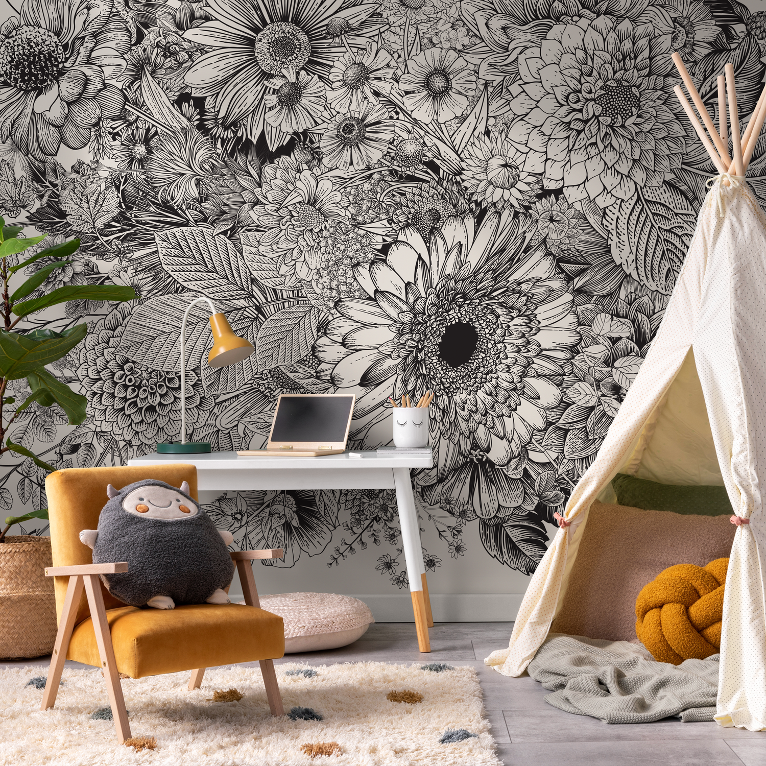 Papel pintado autoadhesivo, papel pintado extraíble, decoración del hogar, arte de pared, decoración de habitaciones, papel pintado floral bohemio - C056
