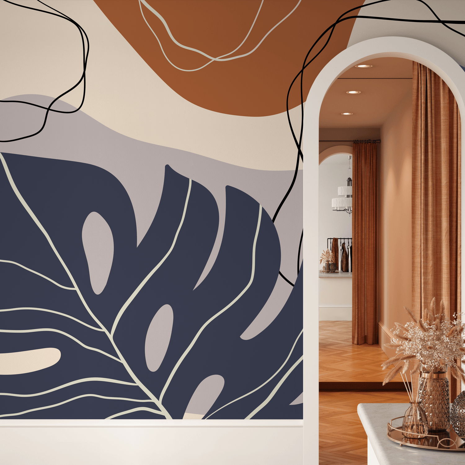 Removable Wallpaper Peel and Stick Wallpaper Wall Paper Wall Mural - Contemporary Non-Metallic Leaves Wallpaper - C058 - ONDECOR.COM