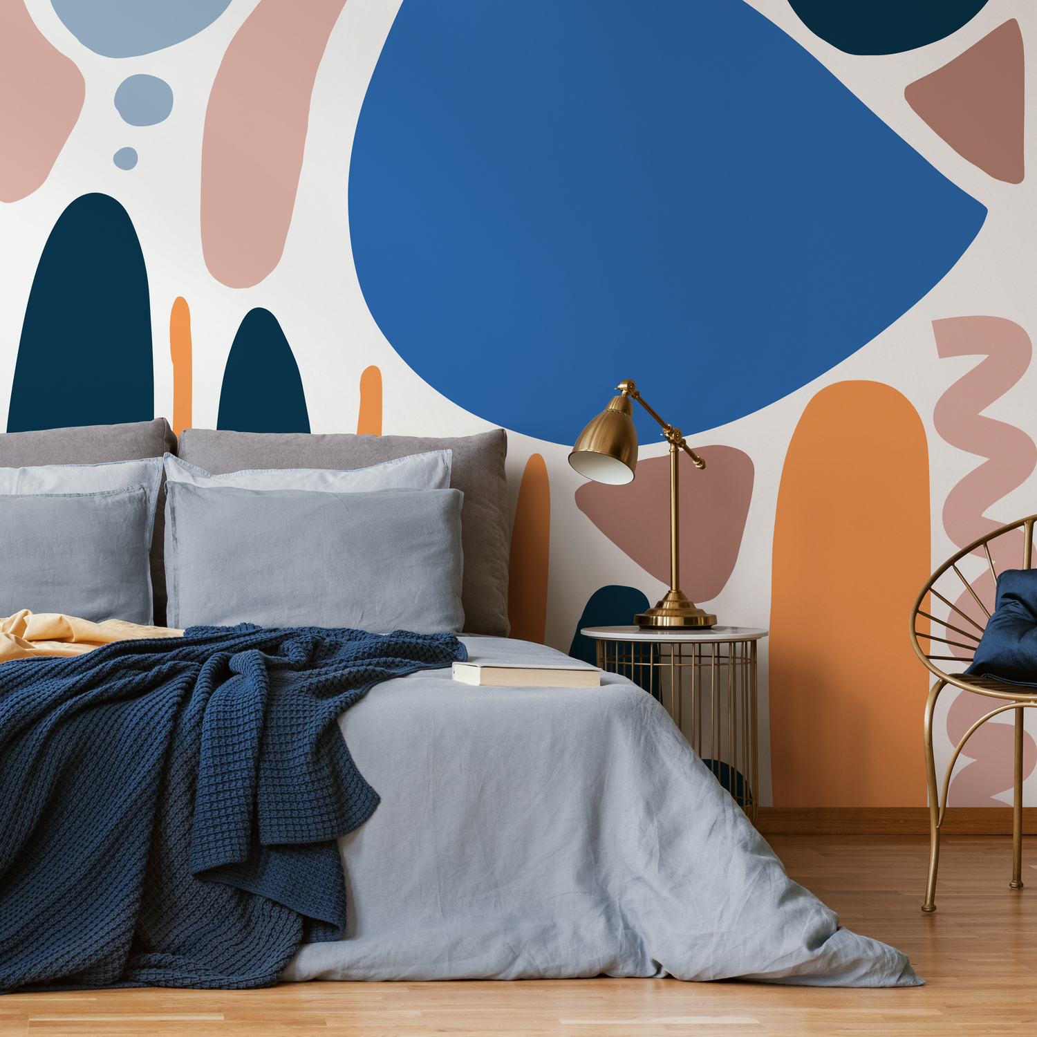 Abstract Wallpaper with Large Organic Shapes in Blue, Orange, and Pink - C072