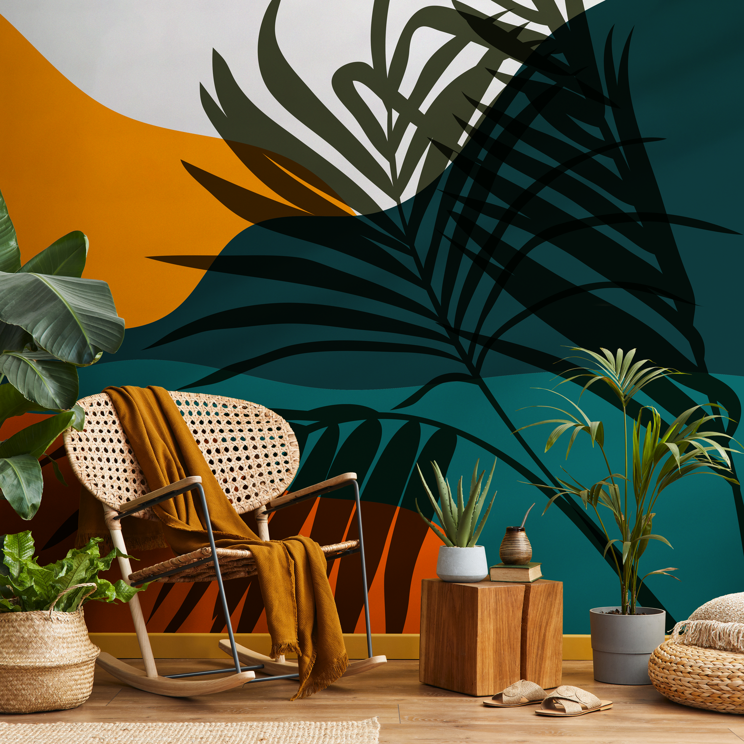 Papel tapiz autoadhesivo, papel tapiz extraíble, decoración del hogar, arte de pared, decoración de habitaciones, papel tapiz mural de hojas tropicales - C081