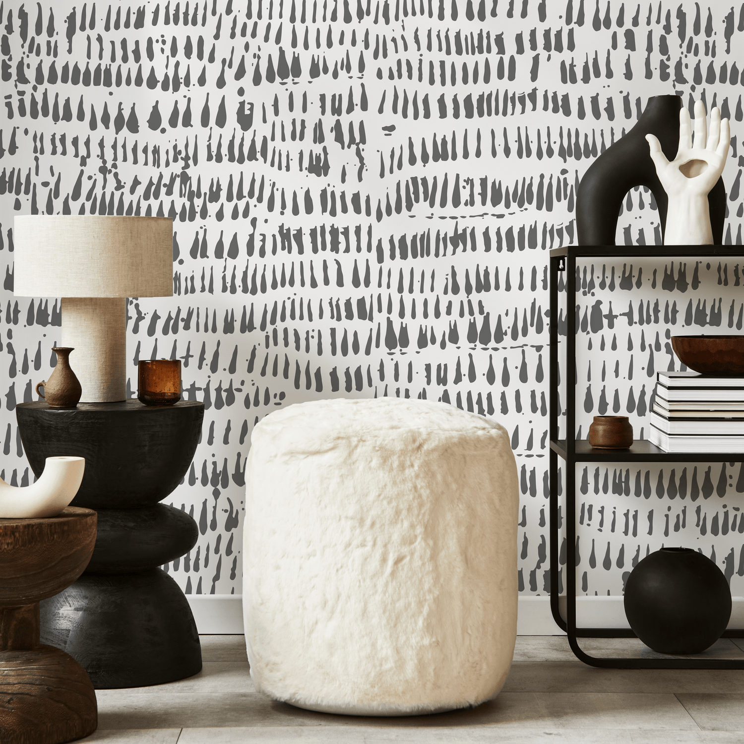 Abstract Wallpaper with Hand-Drawn Brushstrokes in Gray - AS1-C098