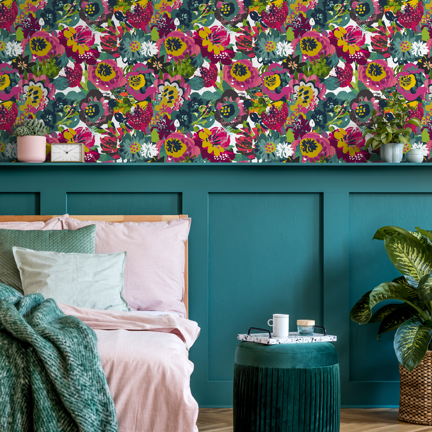 Papel tapiz autoadhesivo, papel tapiz removible, decoración de pared, decoración del hogar, arte de pared imprimible, decoración de habitación, impresiones de pared / papel tapiz floral - C110