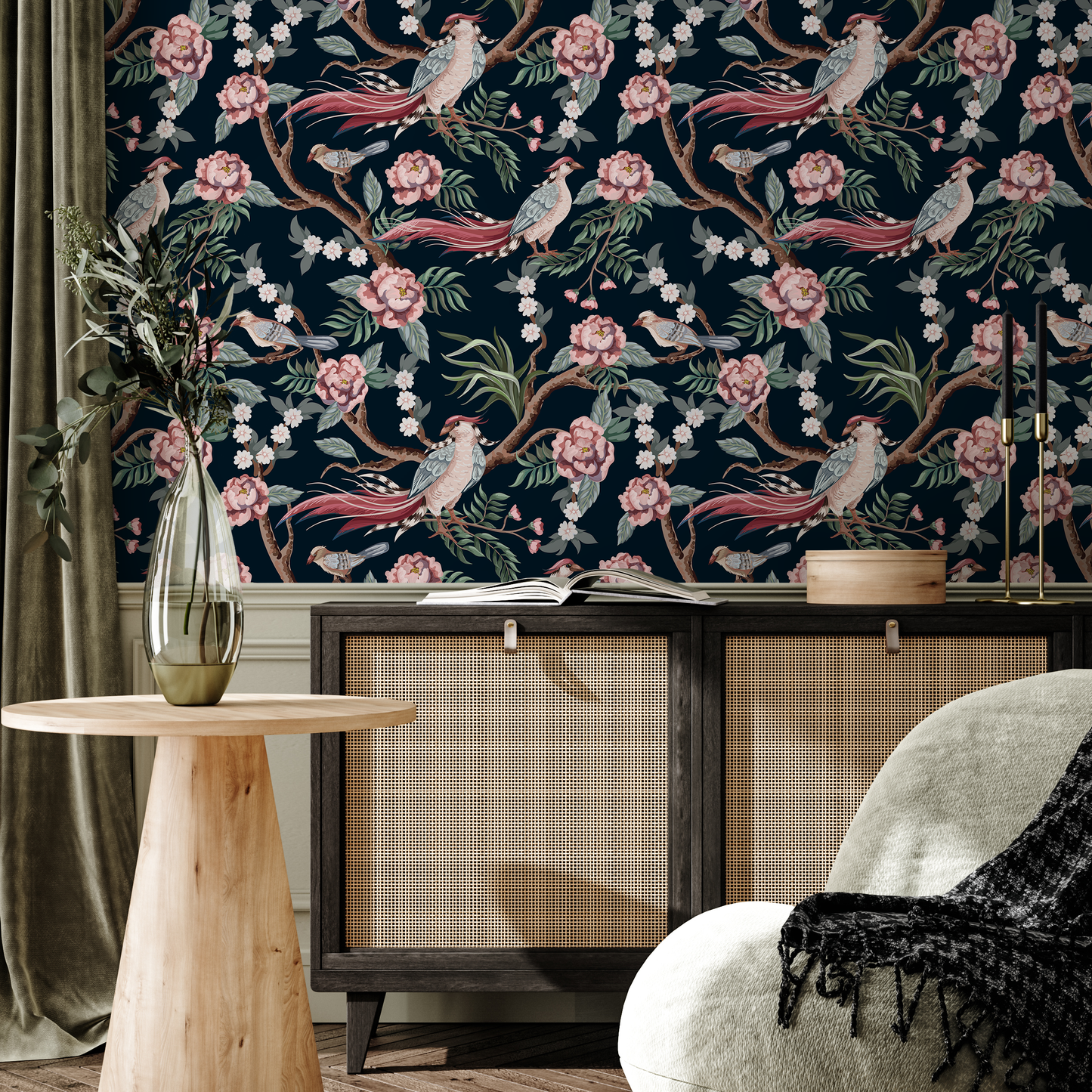 Vintage Peony Wallpaper, Colorful Peony Wallpapers, Peel and Stick Wallpaper, Fabric Wallpaper, Wall Paper Removable, Wallpaper - C121