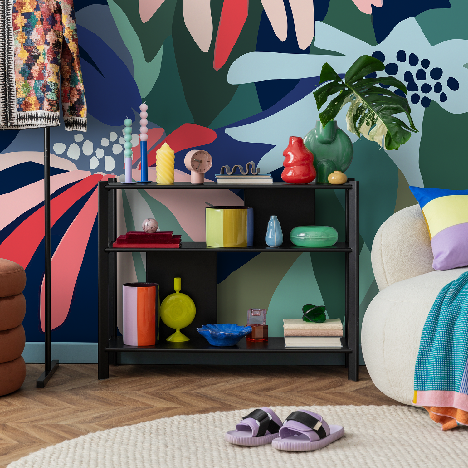 Abstract Wallpaper with Bold Organic Shapes in Blue, Green, and Red - C128