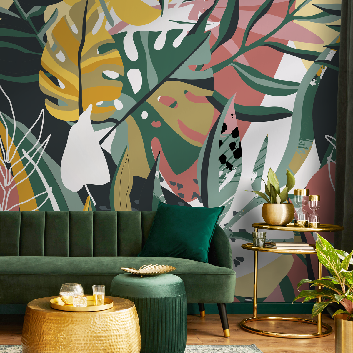 Removable Wallpaper Peel and Stick Wallpaper Wall Paper Wall Mural / Flat Colorful Leaves Wallpaper - C135 - ONDECOR.COM