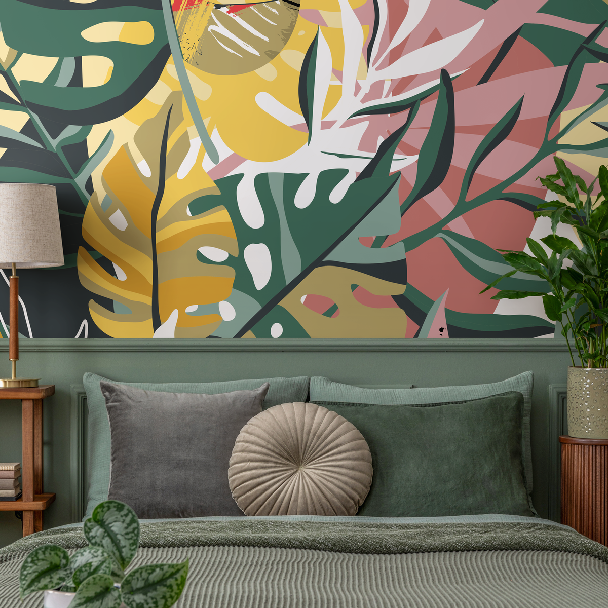 Removable Wallpaper Peel and Stick Wallpaper Wall Paper Wall Mural / Flat Colorful Leaves Wallpaper - C135 - ONDECOR.COM