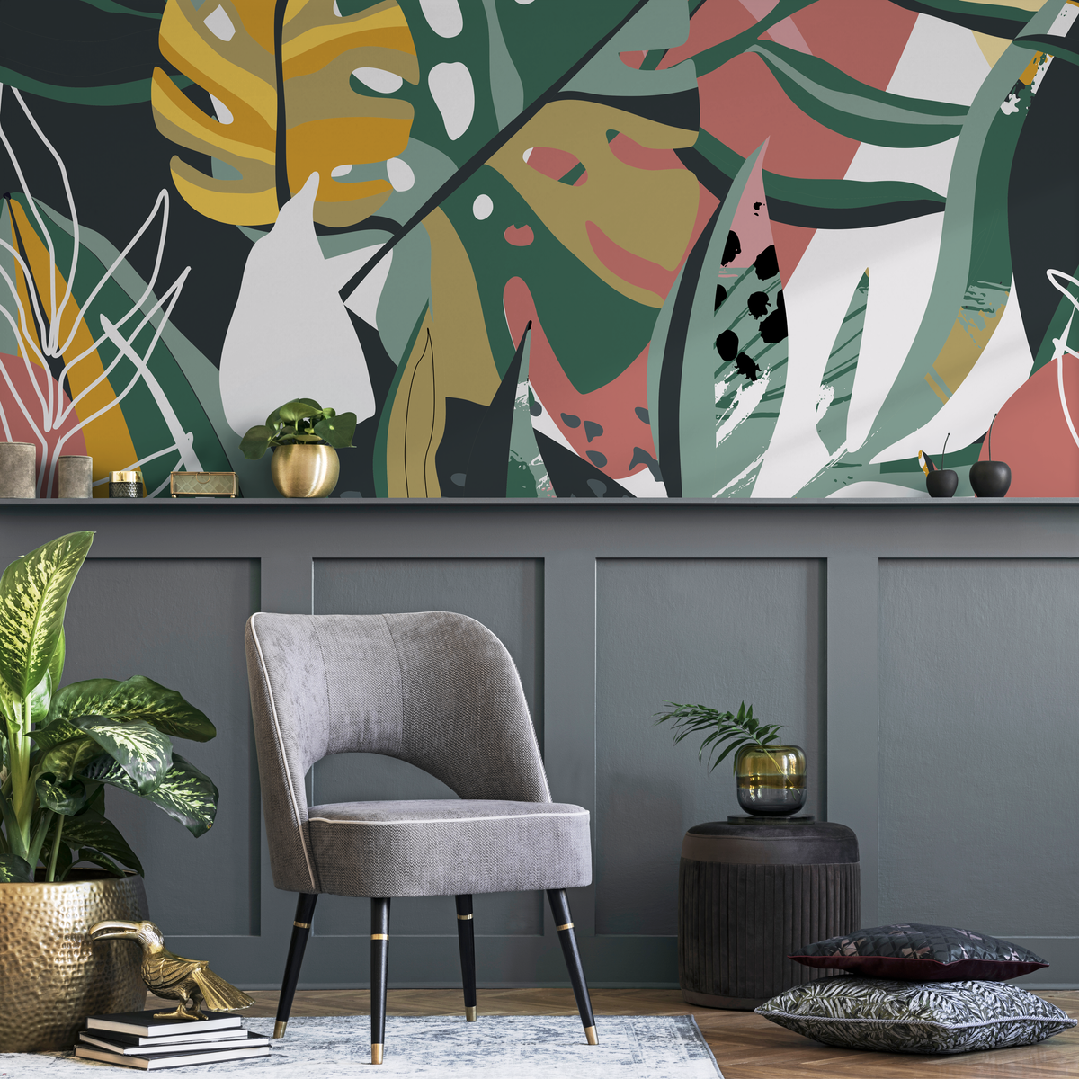 Removable Wallpaper Peel and Stick Wallpaper Wall Paper Wall Mural / Flat Colorful Leaves Wallpaper - C135 - ONDECOR.COM